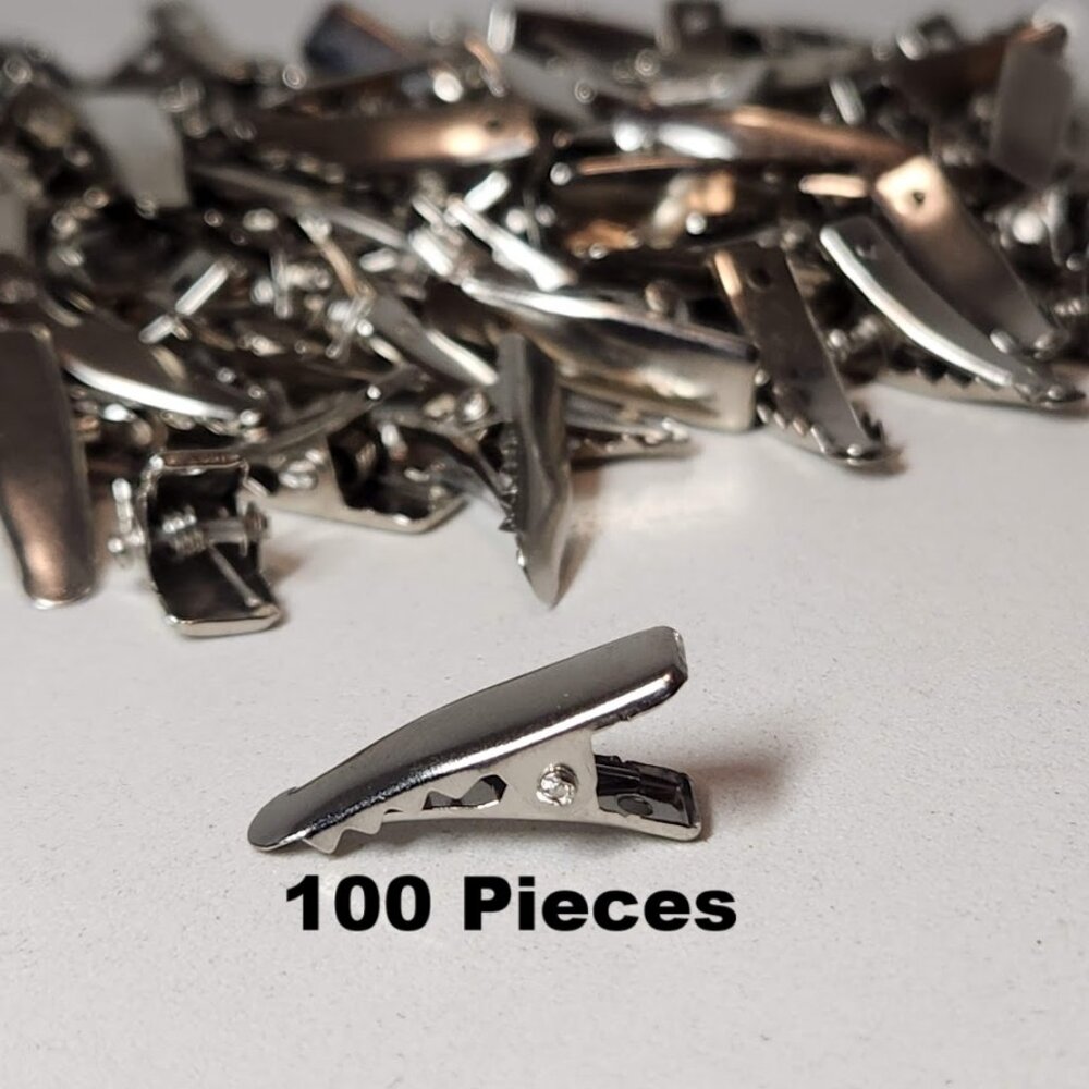 100 Silver Metal Small Prong Alligator Hair Clips 24mm with Teeth Bow Crafting S